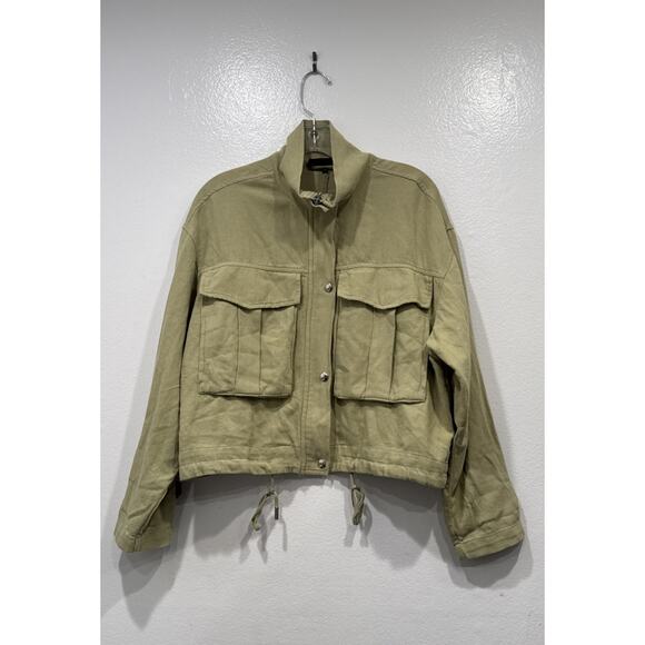 BLANK NYC Linen Blend Utility Jacket Size Small Green Cropped Oversized Fit Boho - Picture 1 of 6